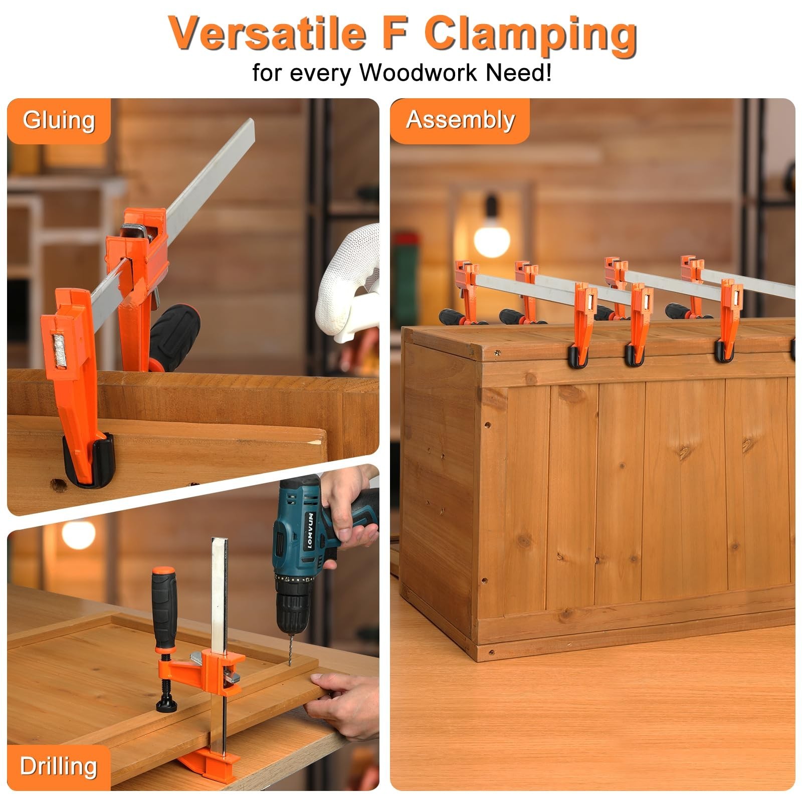 6 Inch F-Style Bar Clamps, 4-Pack, for Woodworking | Woodworking Clamps, Adju…