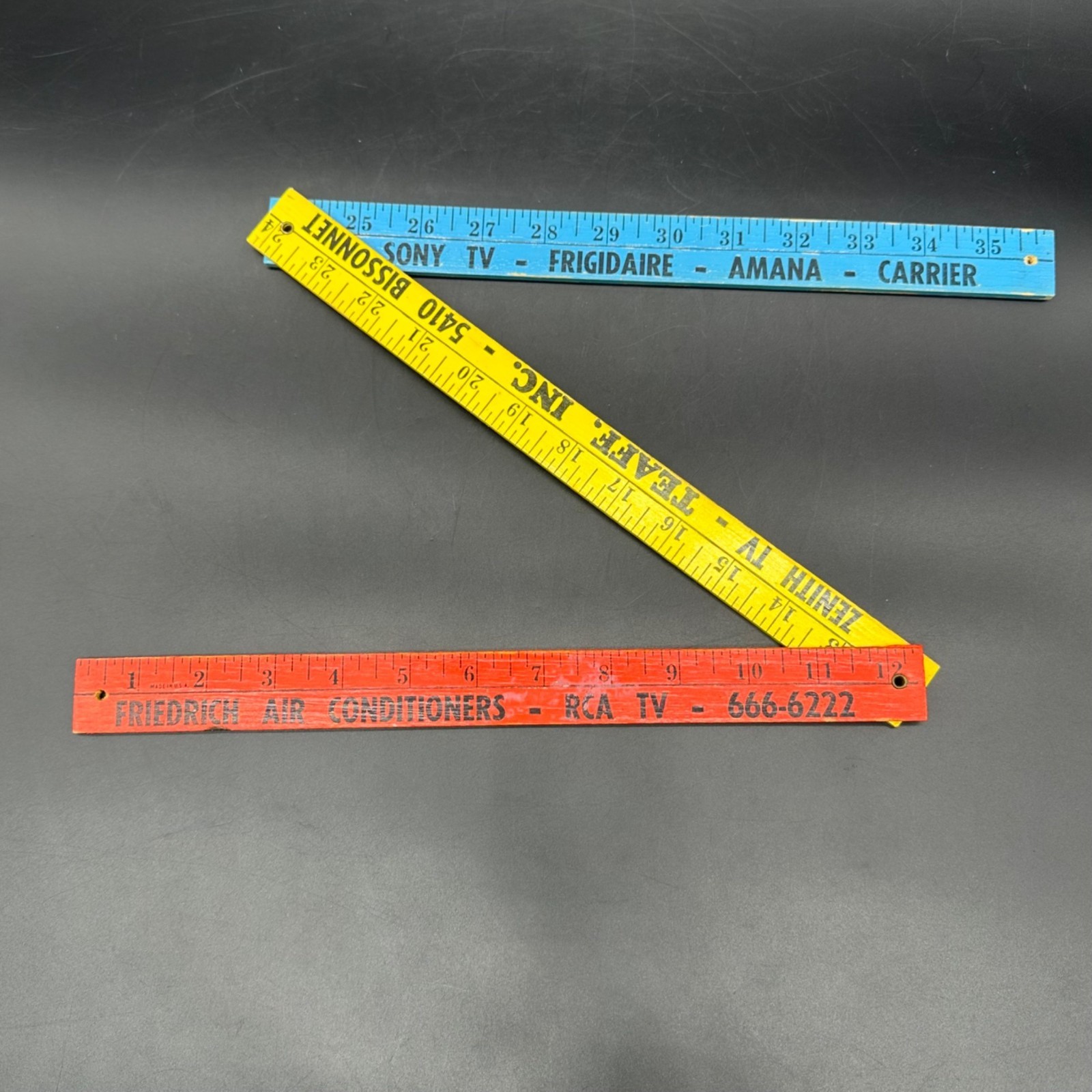 Vintage Folding Yardsticks Ruler TV Appliance Advertising Texas Red Yellow Blue