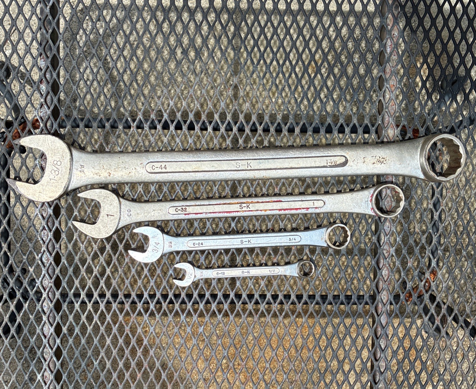 Vintage S-K Tools 4pc Combination Wrench Set C-16 C-24 C-32 C-44, 1/2” – 1 3/8”