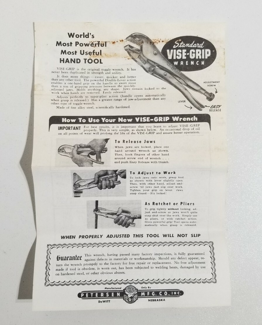 Vintage Petersen Mfg Company, Inc. No. 10 R Vice Grip Locking Pliers 10″ ☆ New ☆