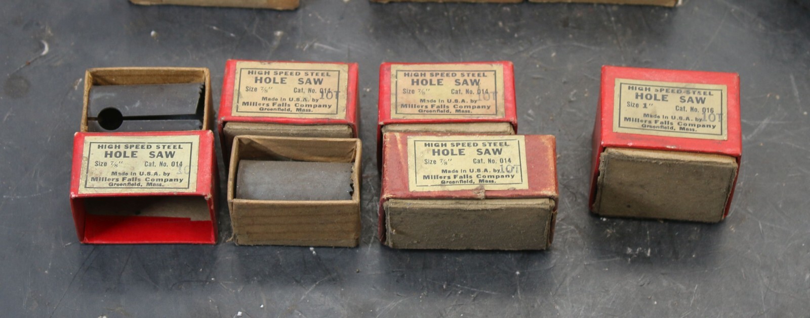 Lot of (10) Millers Falls High Speed Steel Hole Saws 7/8″ – 2-1/8″