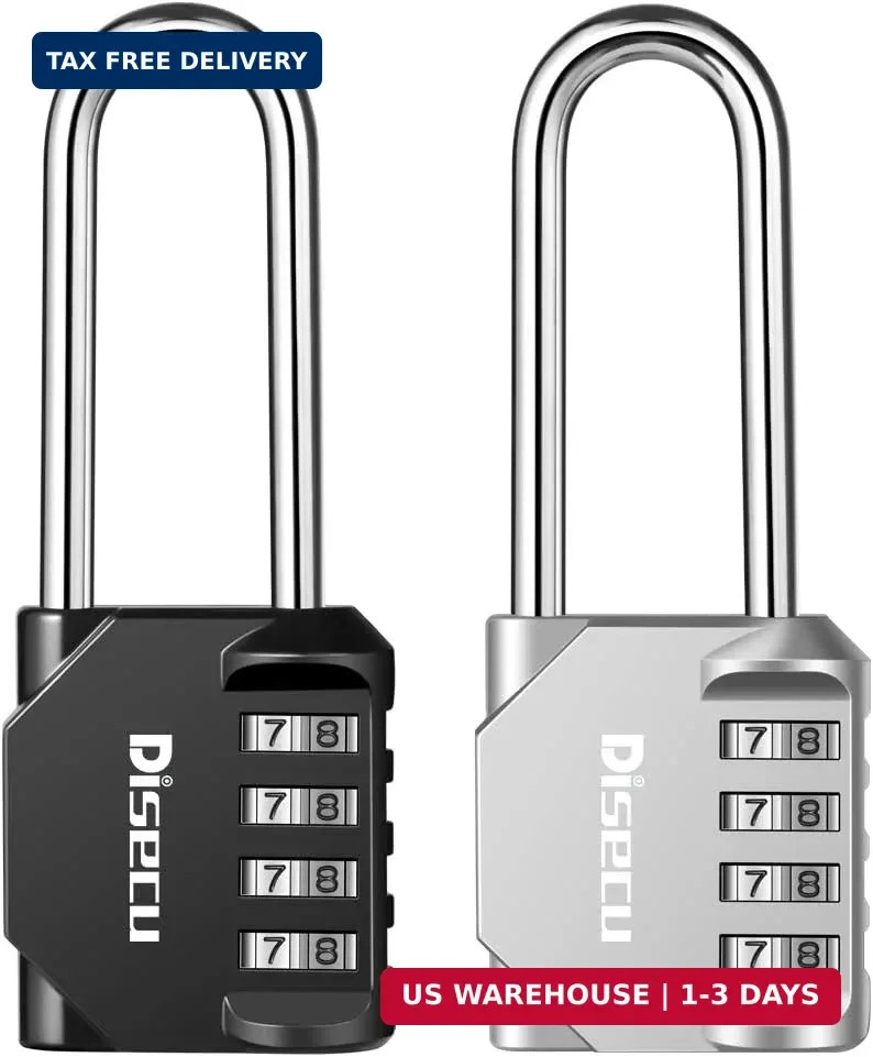 2 Pack disecu 2.6 Inch Long Shackle Combination Lock, 4 Digit Outdoor Waterproof
