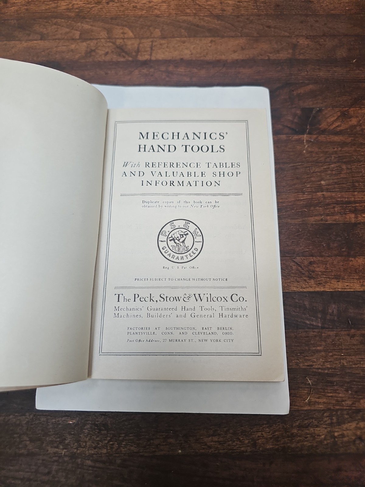 A93- P.S. & W. Mechanics’ Handy List PECK STOW & WILCOX 1910 Catalog ORIGINAL