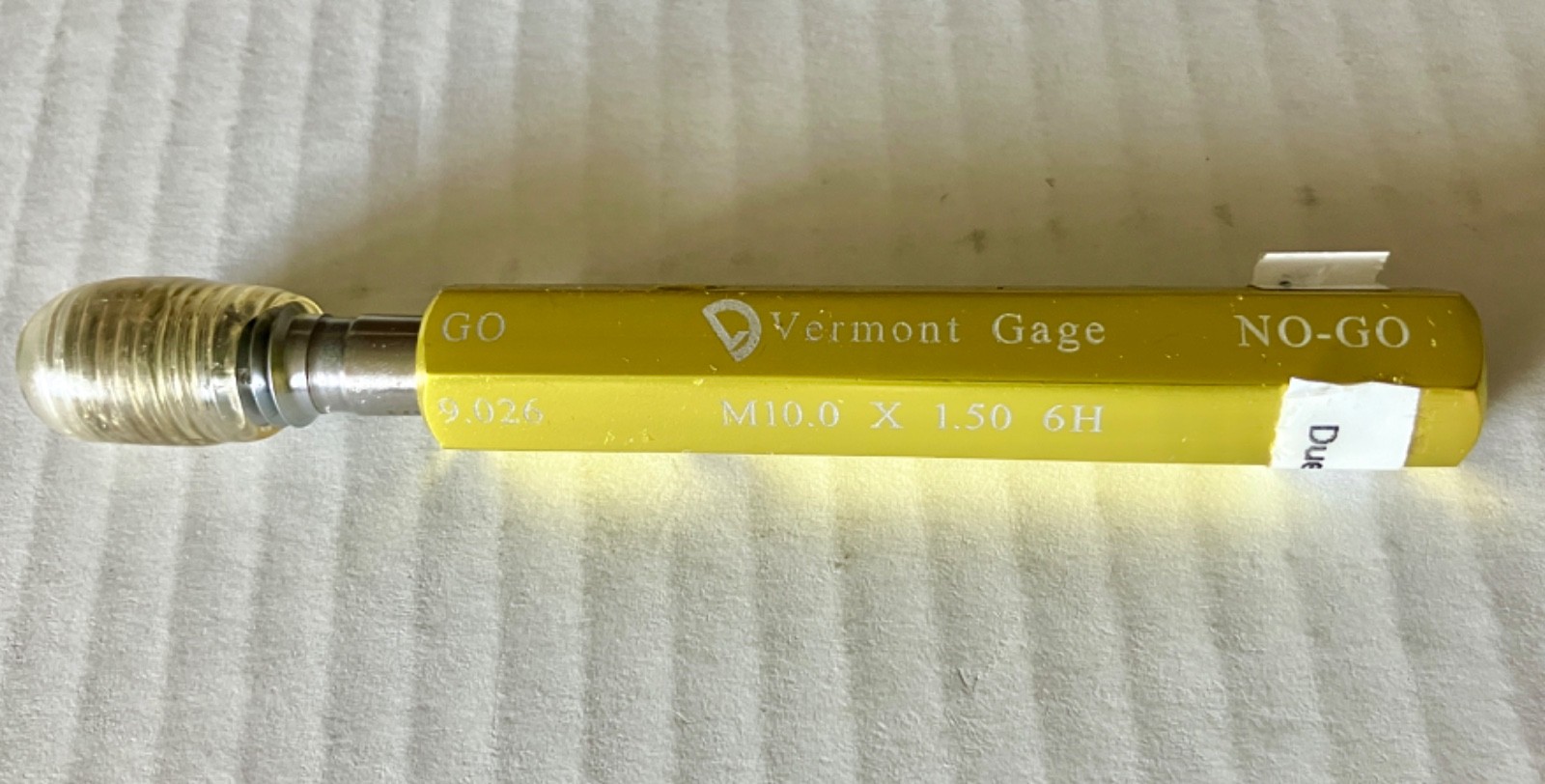 VERMONT GAGE M10.0 X 1.50 6H METRIC THREAD PLUG GAGE M10 1.5 GO ONLY = 9.026
