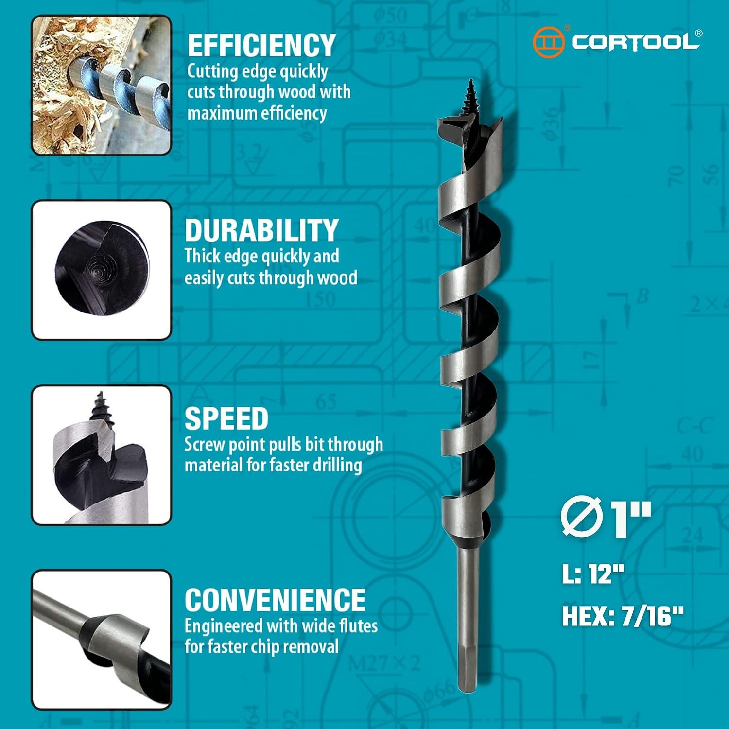 Auger Drill Bit for Wood 9 Inch with 7 Inch Carpentry Pencils (8-Piece Auger …