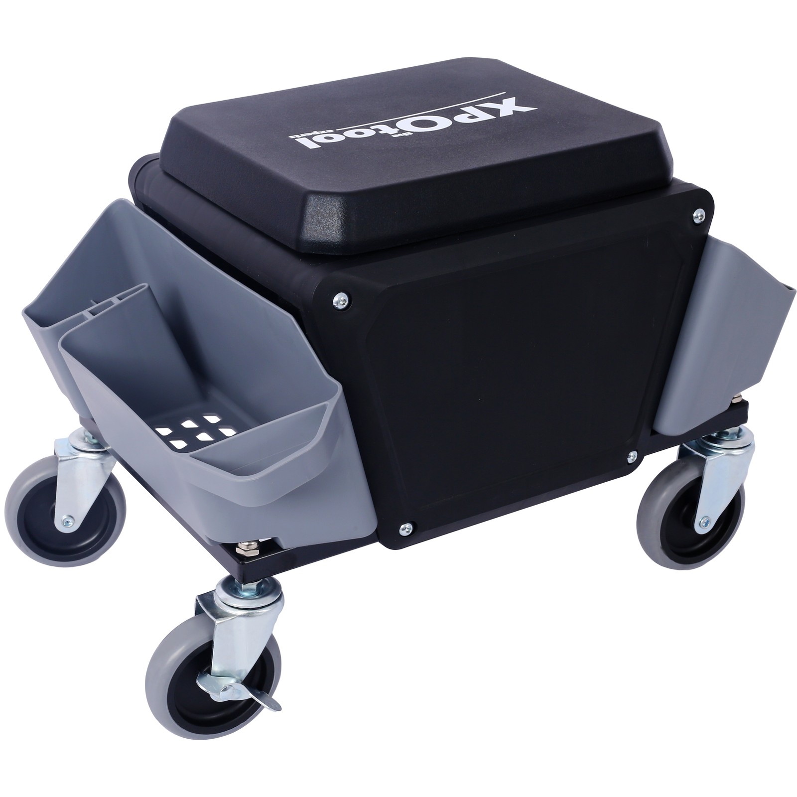 Heavy Duty Garage Stool 330lbs Load, Rolling Creeper w/ Wheels & Trays, Gray