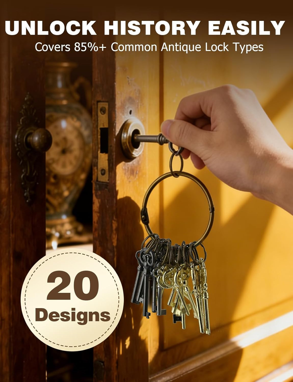 Skeleton Key Set for Old Doors Antique Furniture Universal 20-Pack | Universal H