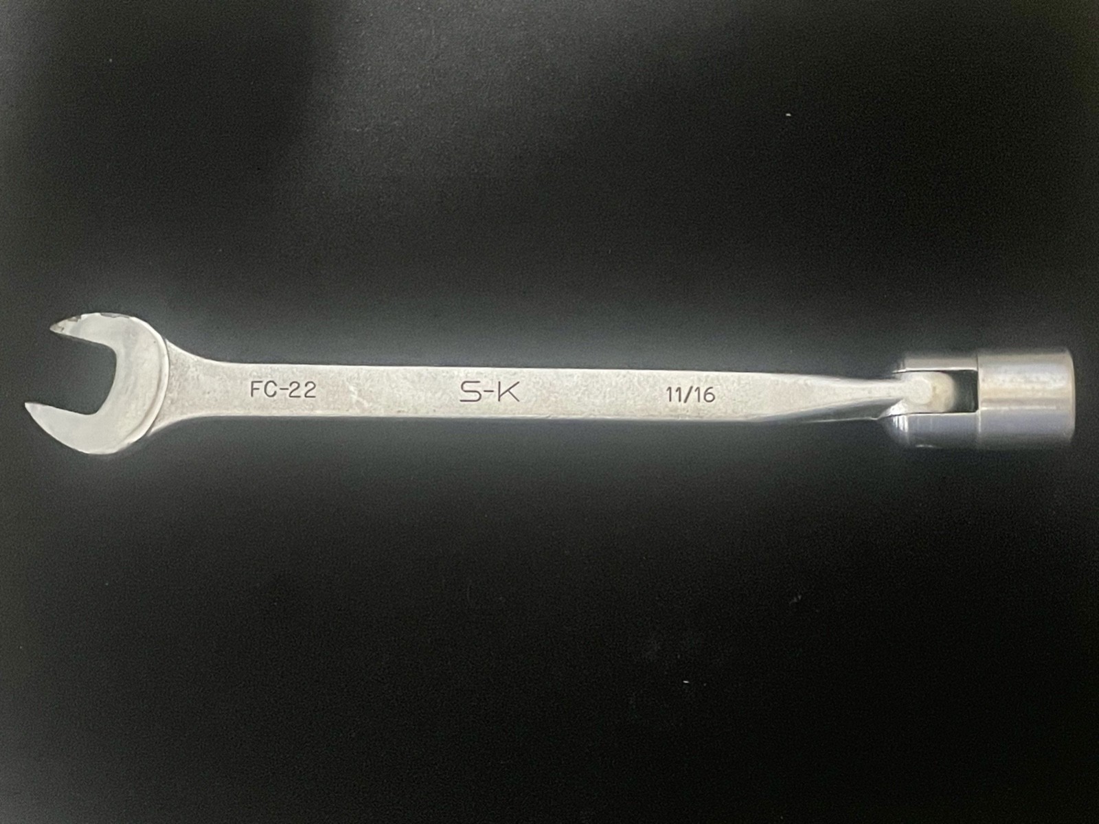VTG. 11/16″ S-K TOOLS FC-22 COMBO FLEX HEAD SOCKET & OPEN-END WRENCH, ALLOY, USA