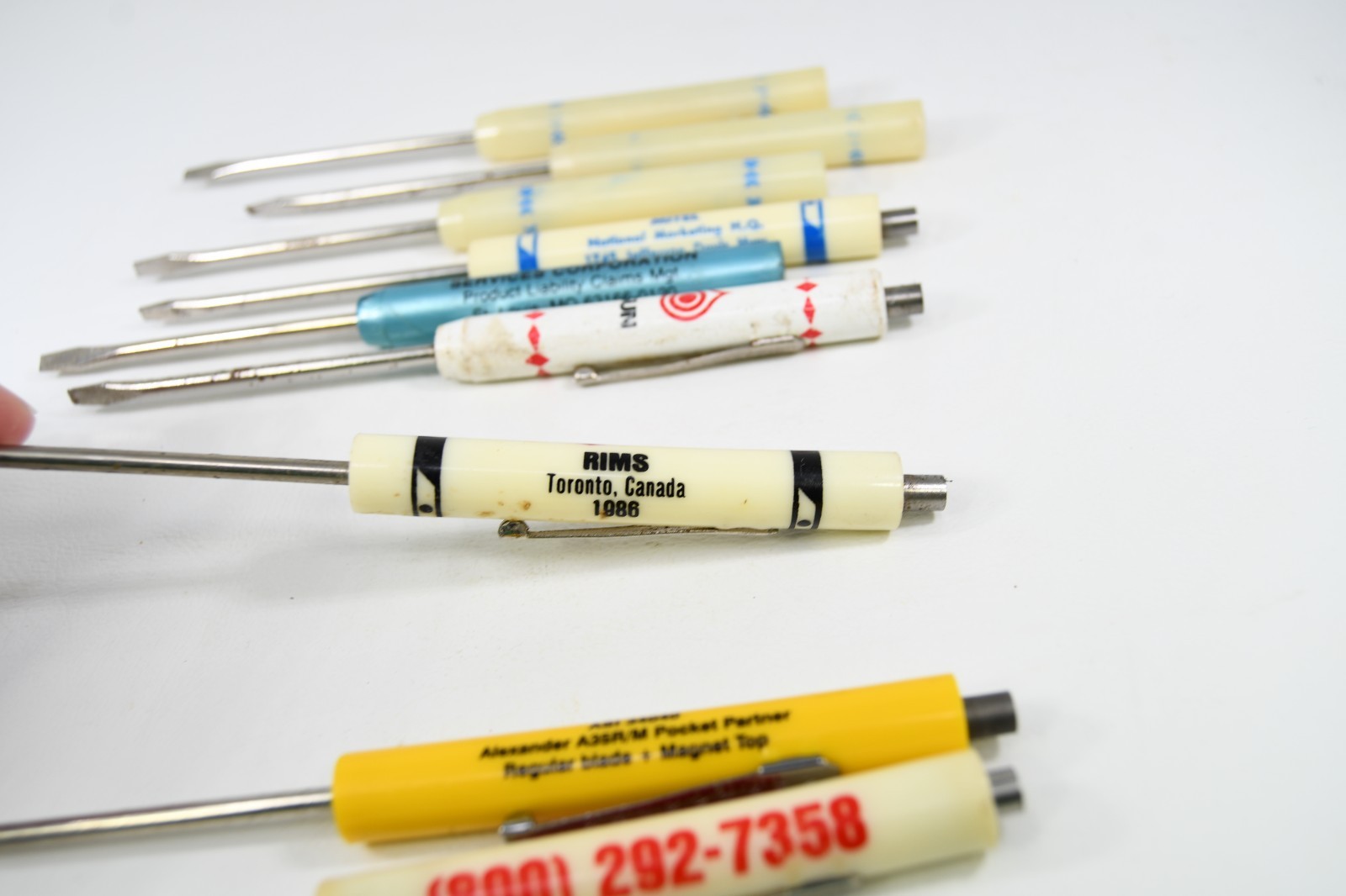 9 Vtg Advertising Pocket Screwdriver Lot Goodyear Tires Trans-Care Royal Insuran