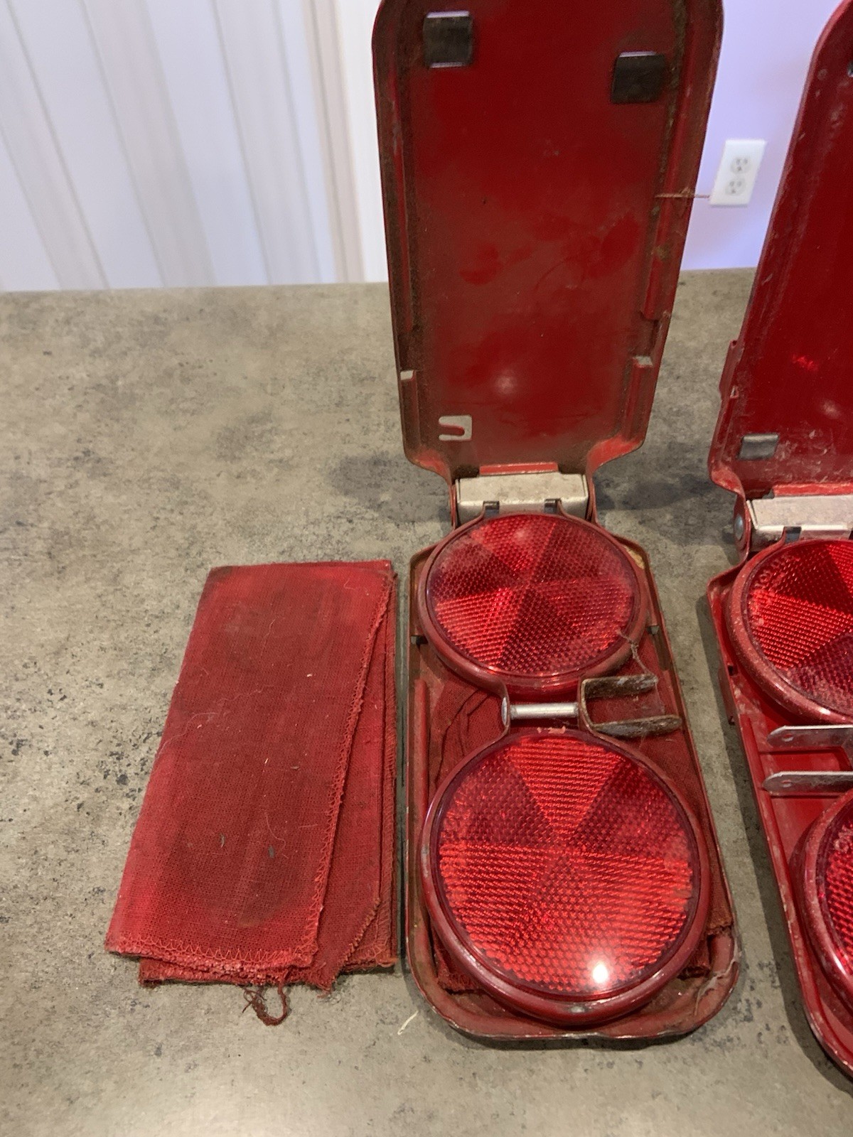 VINTAGE MIRO-FLARE Roadside Reflectors One Set Of 3 Plus One Additional