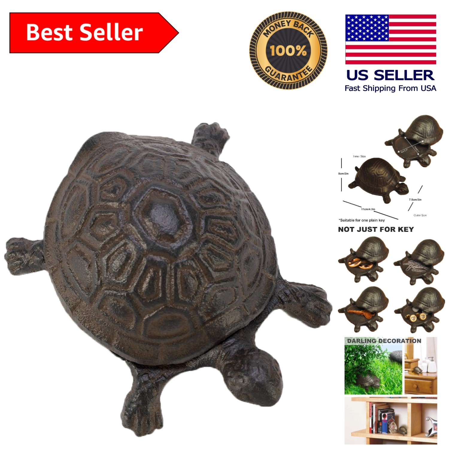 Functional Cast Iron Turtle Decoration – Stylish Key Hider for Home & Garden