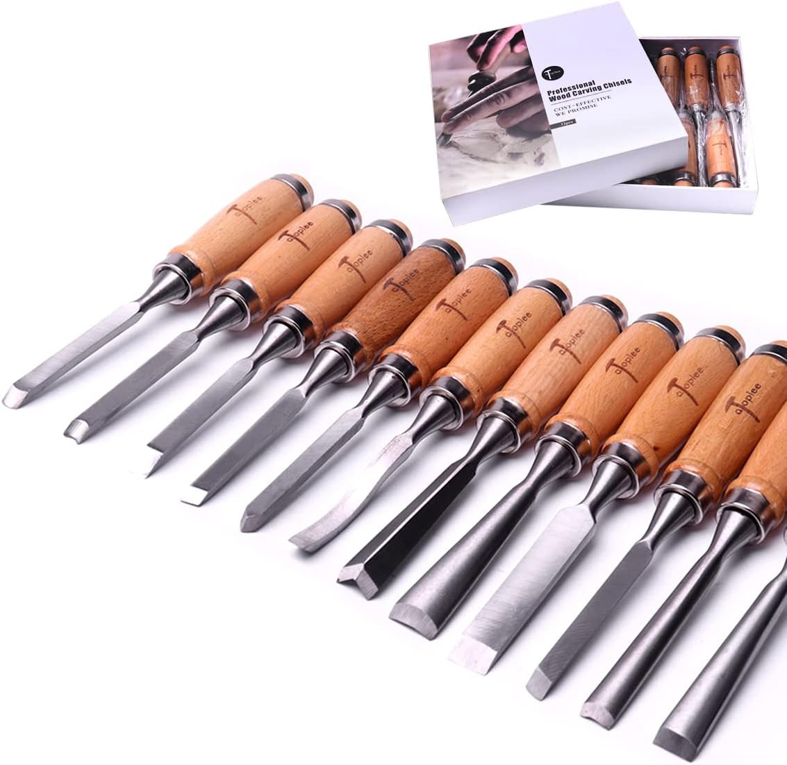 12Pcs Wood Carving Chisel Set for Woodworking, Professional Wood Gouge Tools wit