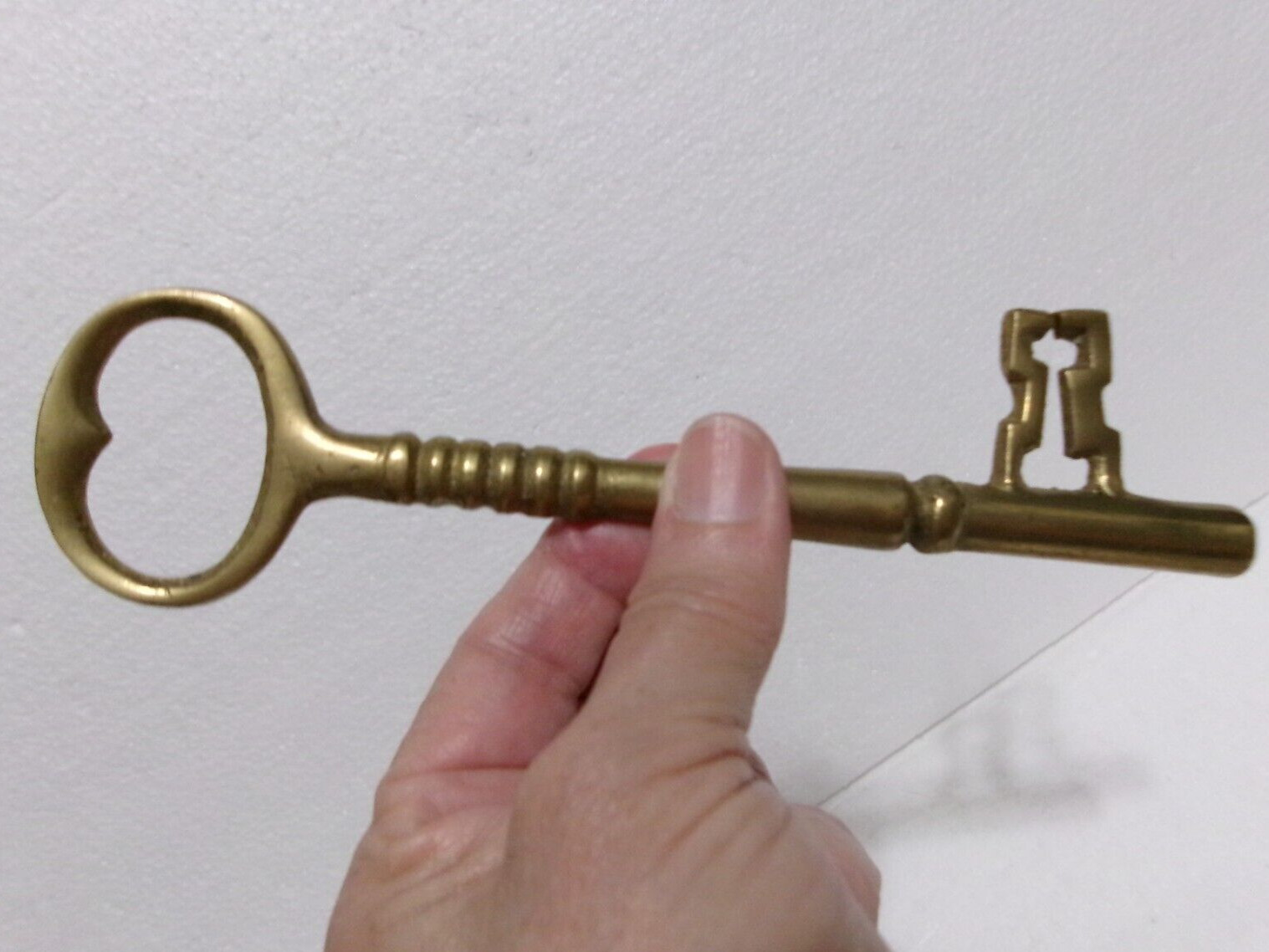 Vintage Solid Brass Skeleton Barrel Key Replica Large Dungeon Reproduction