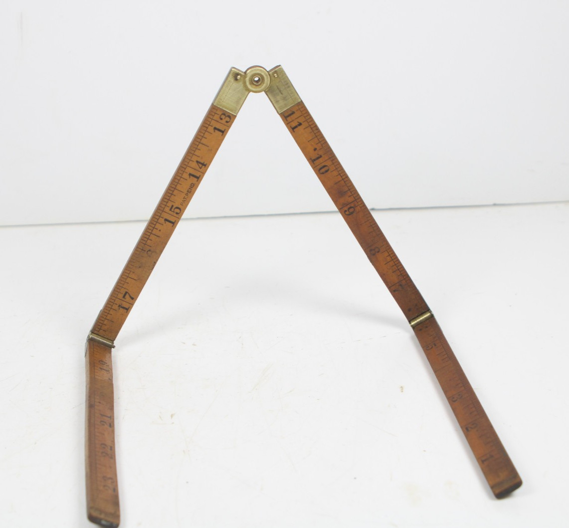 ANTIQUE Vintage 24″ Stanley Rule & Level Co Folding Boxwood Brass Rule #TC14