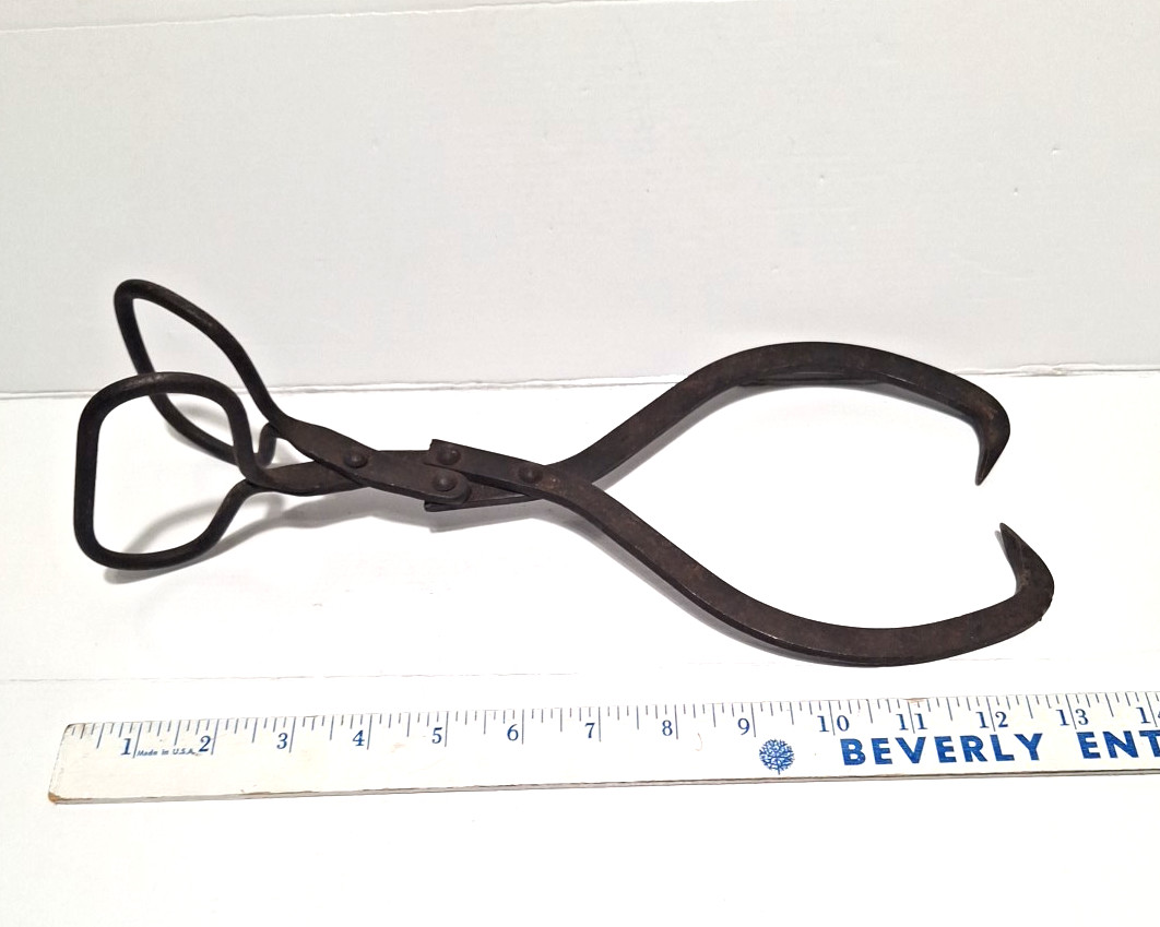 Vintage Metal Ice Block Tongs 13″ Rustic Farm Tool. Great for Ice Fishing