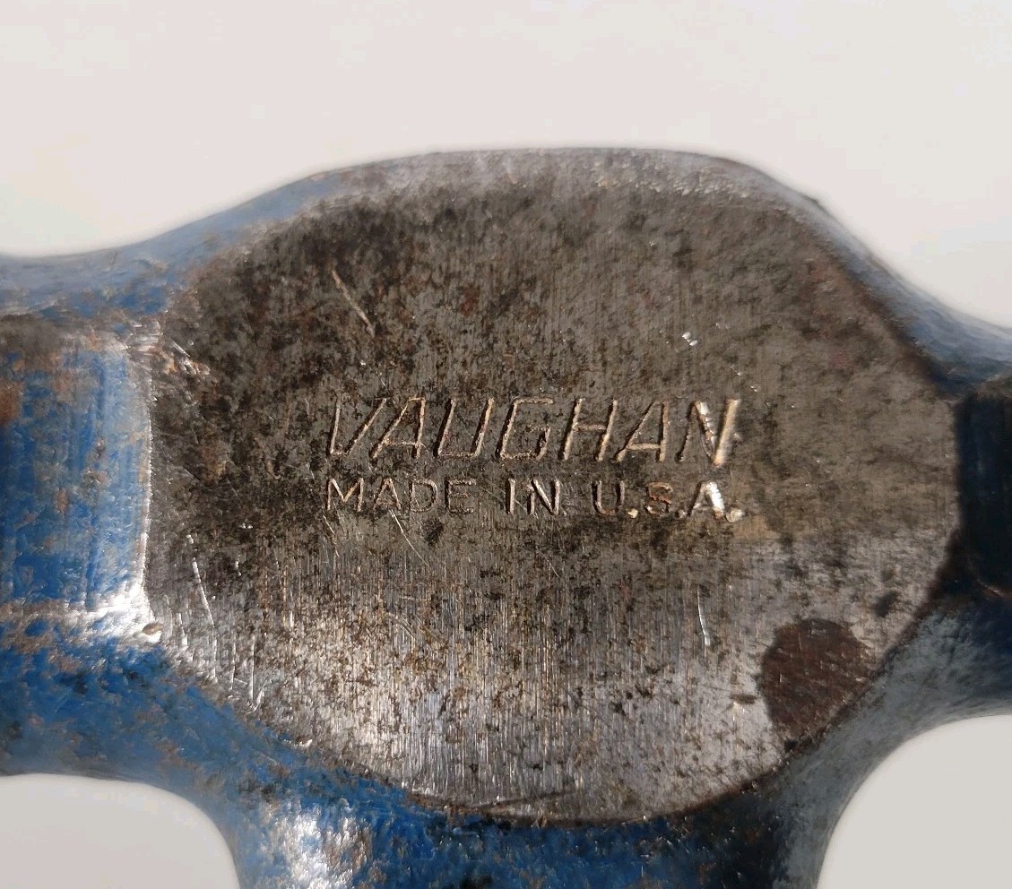 Vintage Vaughan Ball Peen Hammer Blue Head Fiberglass Handle Tool USA 7B 15″