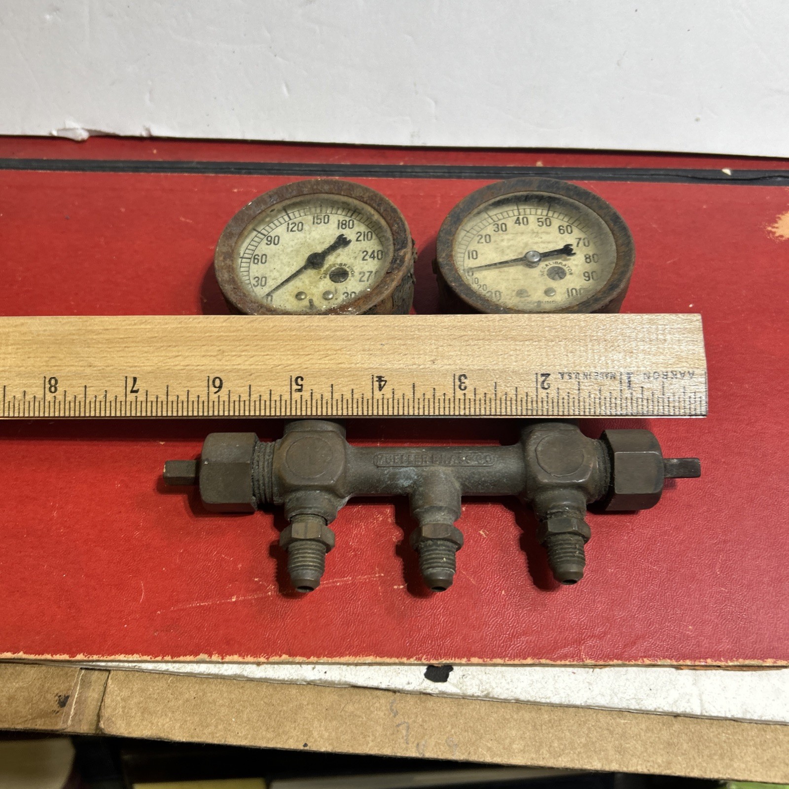 Vintage Jas P Marsh Co gauges & Fittings Mueller brass STEAMPUNK