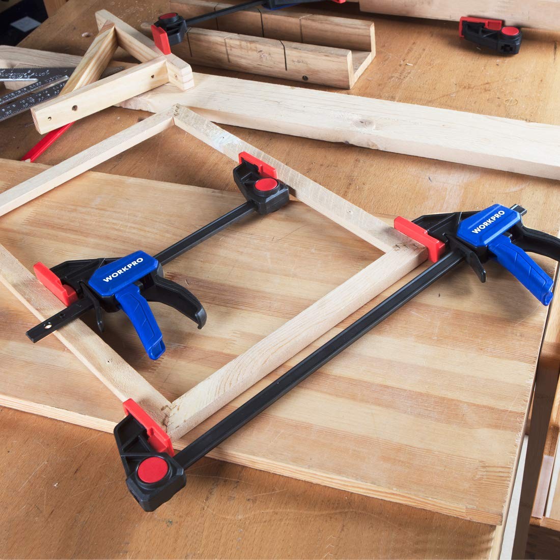 WORKPRO Bar Clamps for Woodworking, 6-Pack 6″ and 12″ Clamps, Blue