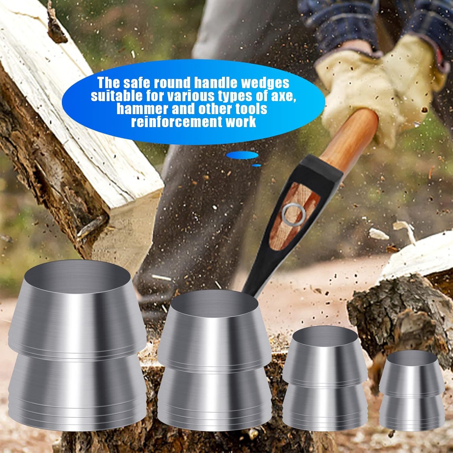 20 Pcs Safety Round Handle Wedges Axe Hand Metal Wedge Hammer Silver