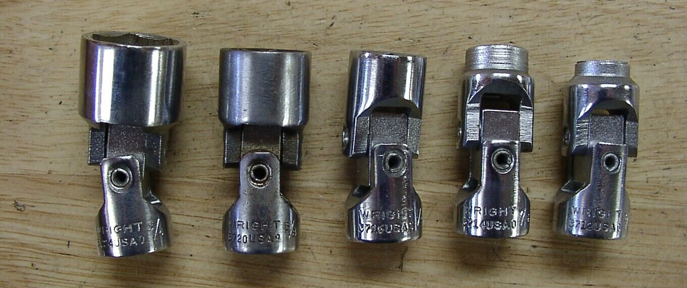 5 Vntg Wright 3/8″ Dr. Universal Wobbler Sockets,3/4″,5/8″,1/2″,7/16″,3/8″,EXC