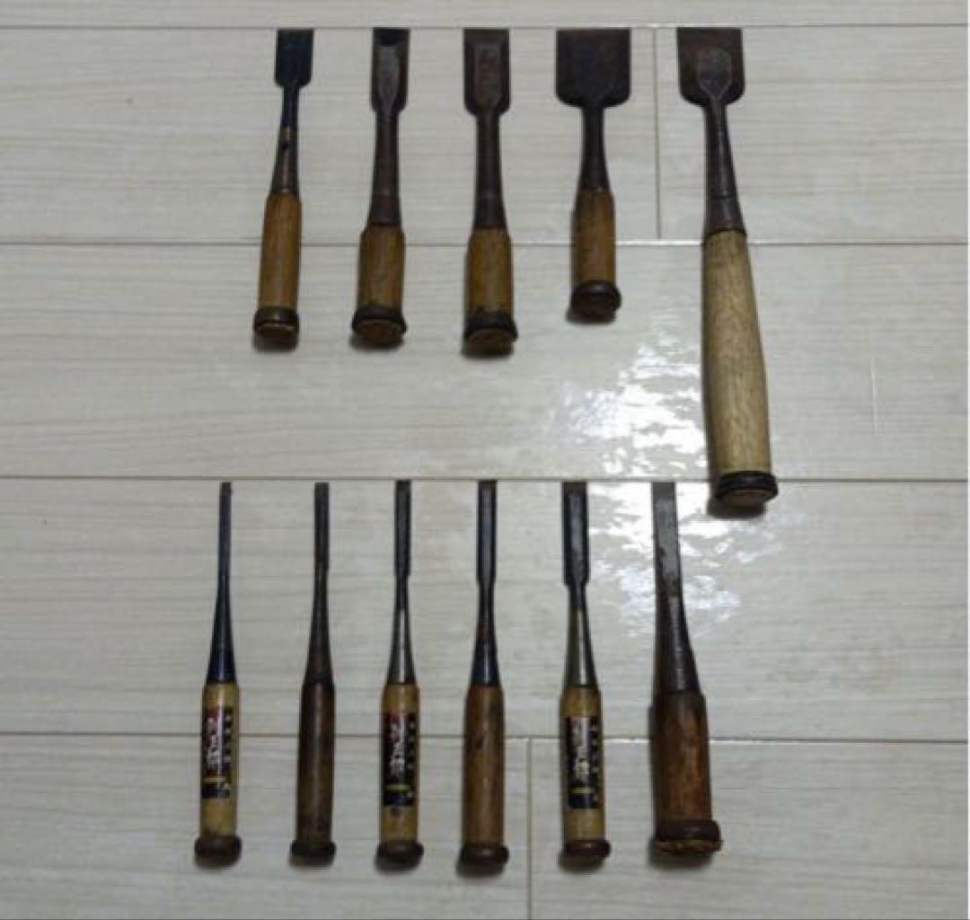 Vintage Japanese Chisel Set 11pc Professional Master Carpentry Nomi 5mm-50mm Lot