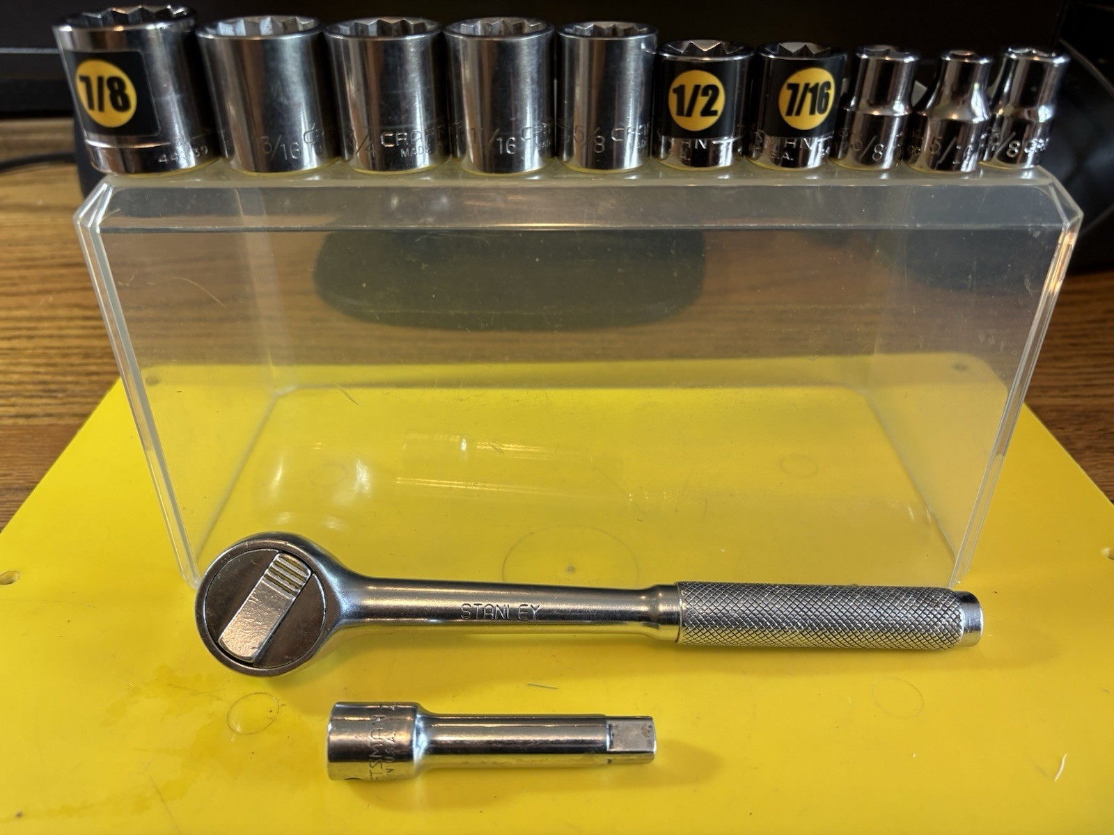 VINTAGE STANLEY 3/8” DR. RATCHET W/TOGGLE BUTTON RARE+10 Craftsman Sockets L-SR