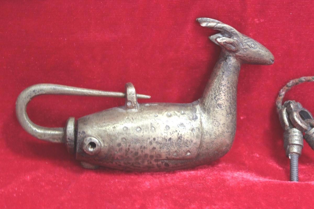 Brass Lock and 2 Key Antique New Rare Deer Shape Antique Decor