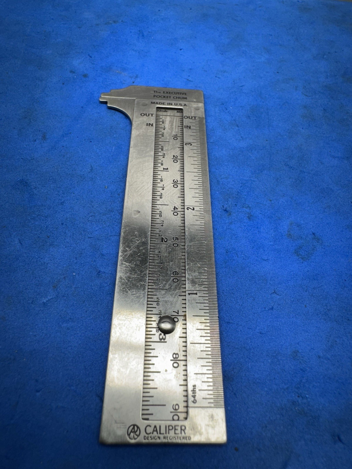 THE EXECUTIVE POCKET CHUM No 1045 METAL RULER CALIPER VINTAGE STAINLESS USA