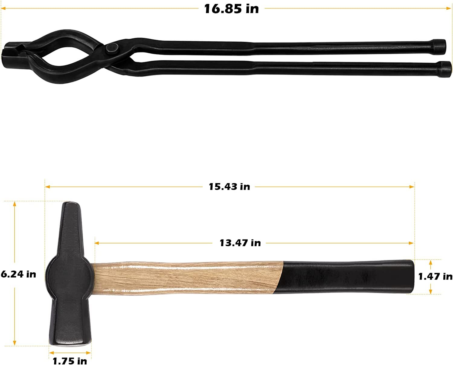 17” V-Bit Bolt Tongs and 1.5KG (3.3LB) Blacksmith Hammer Kit Anvil Forge Tool