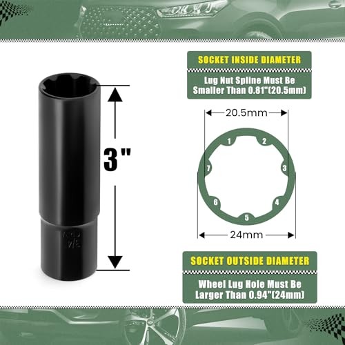 7 Spline Lug Nuts Key Socket, 1/2 Inch Drive Impact Square Tool 7 Spline Socket