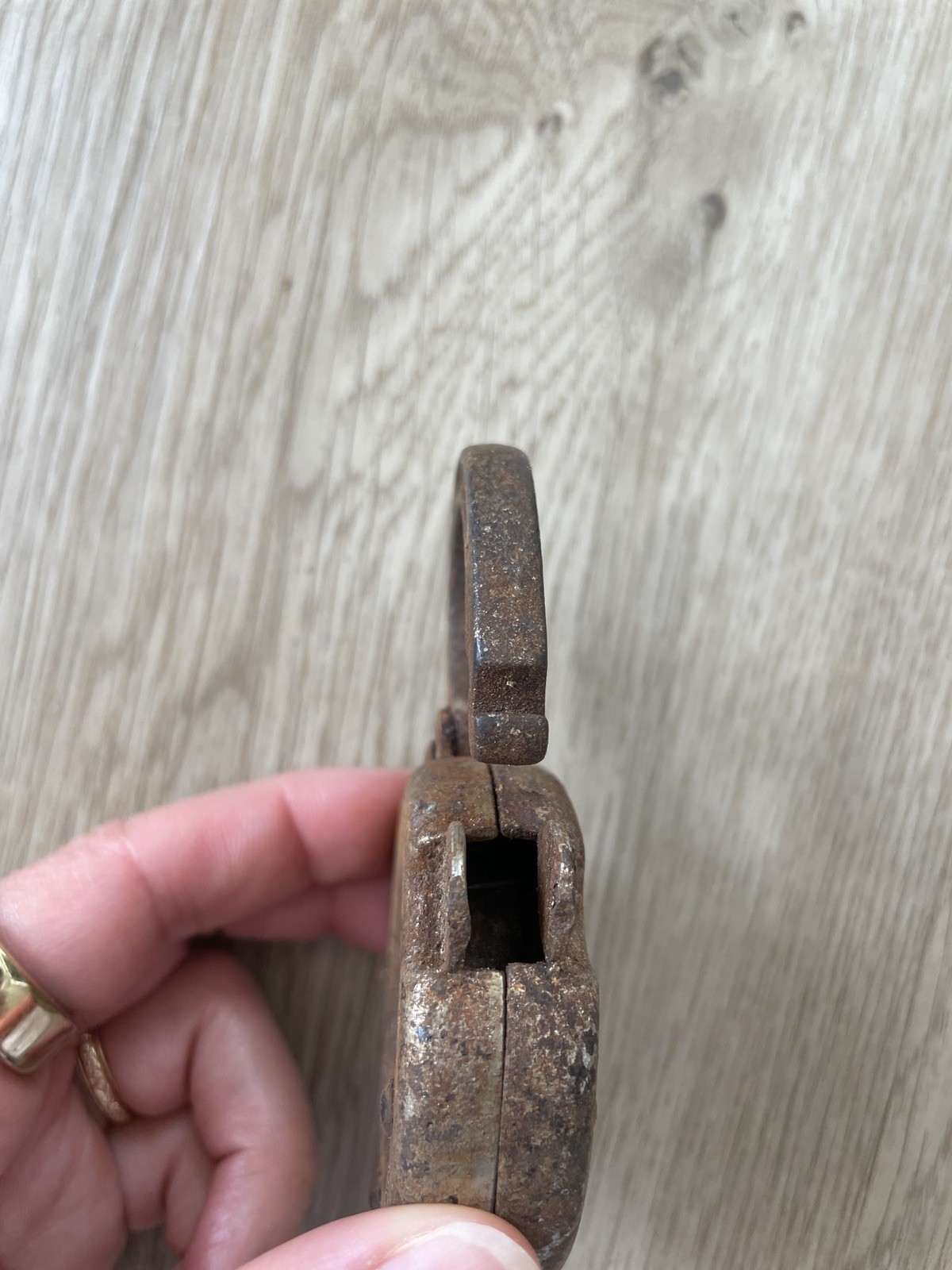 Antique Vintage Round Iron Padlock Rusty Patina Old Warded Lock No Key
