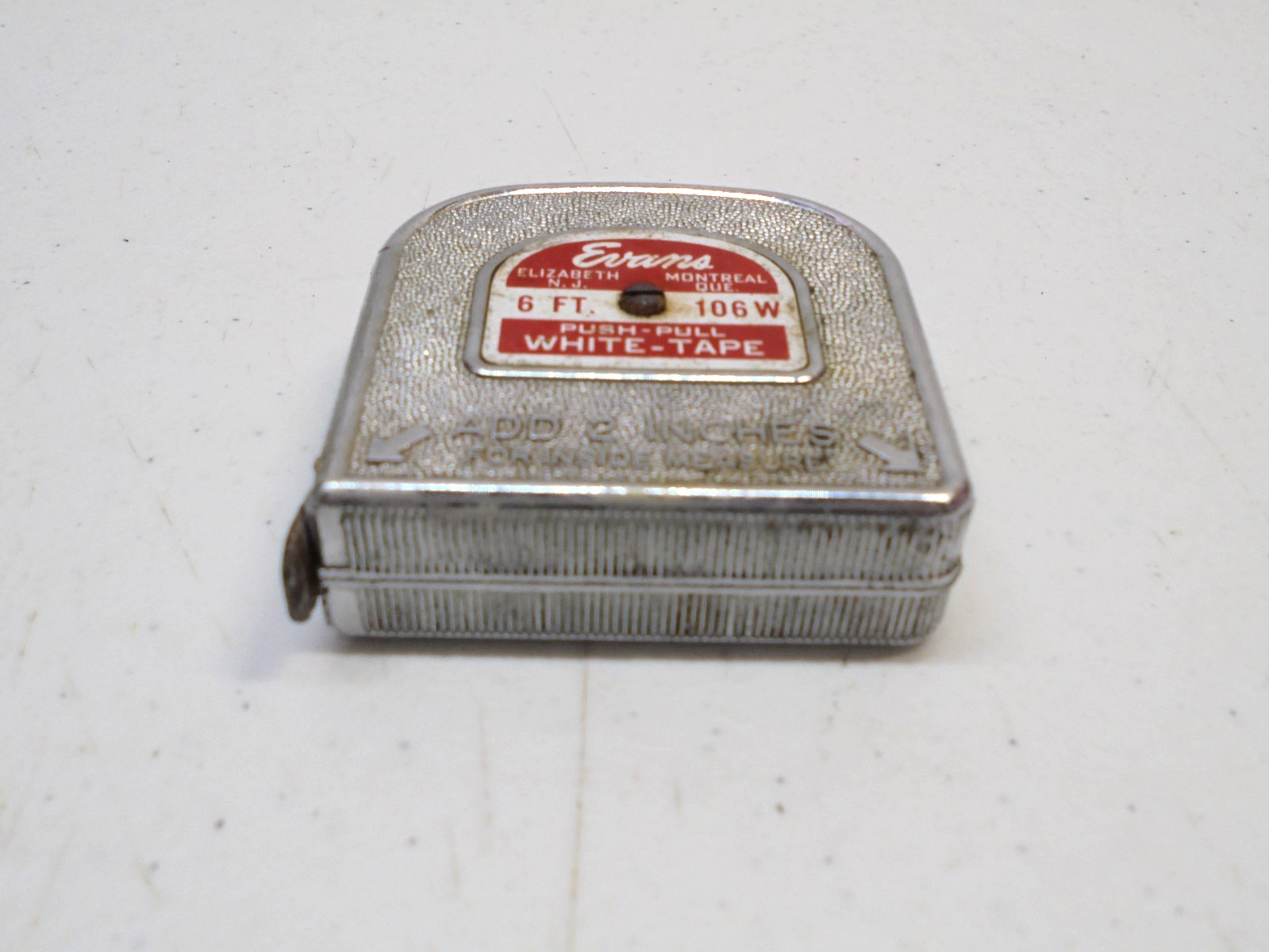 Vintage EVANS 6 ft. Tape Measure Metal Push Pull White