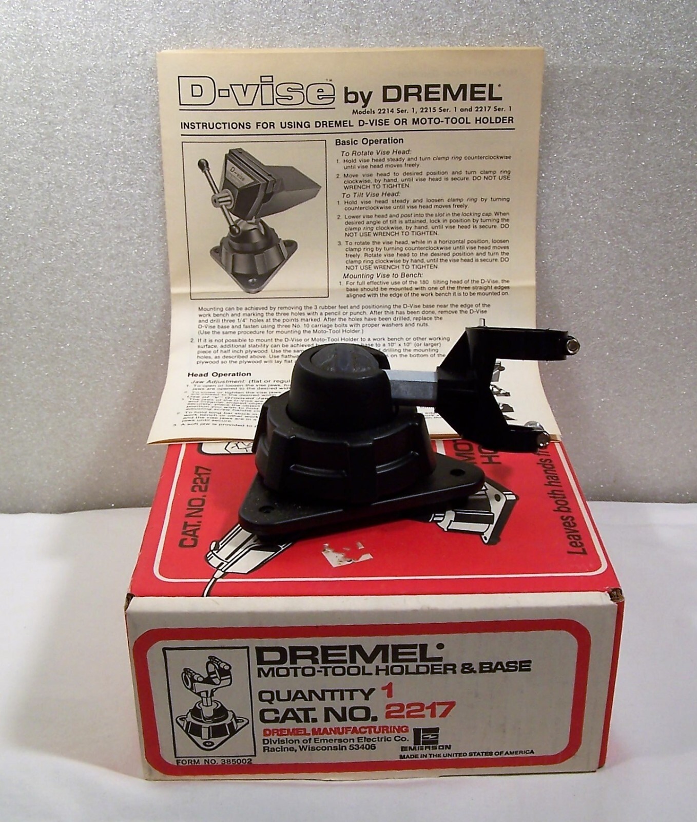 Dremel D-Vise 2217 Moto-Tool Holder & Base Die Cast + Instructions & Box USA NEW