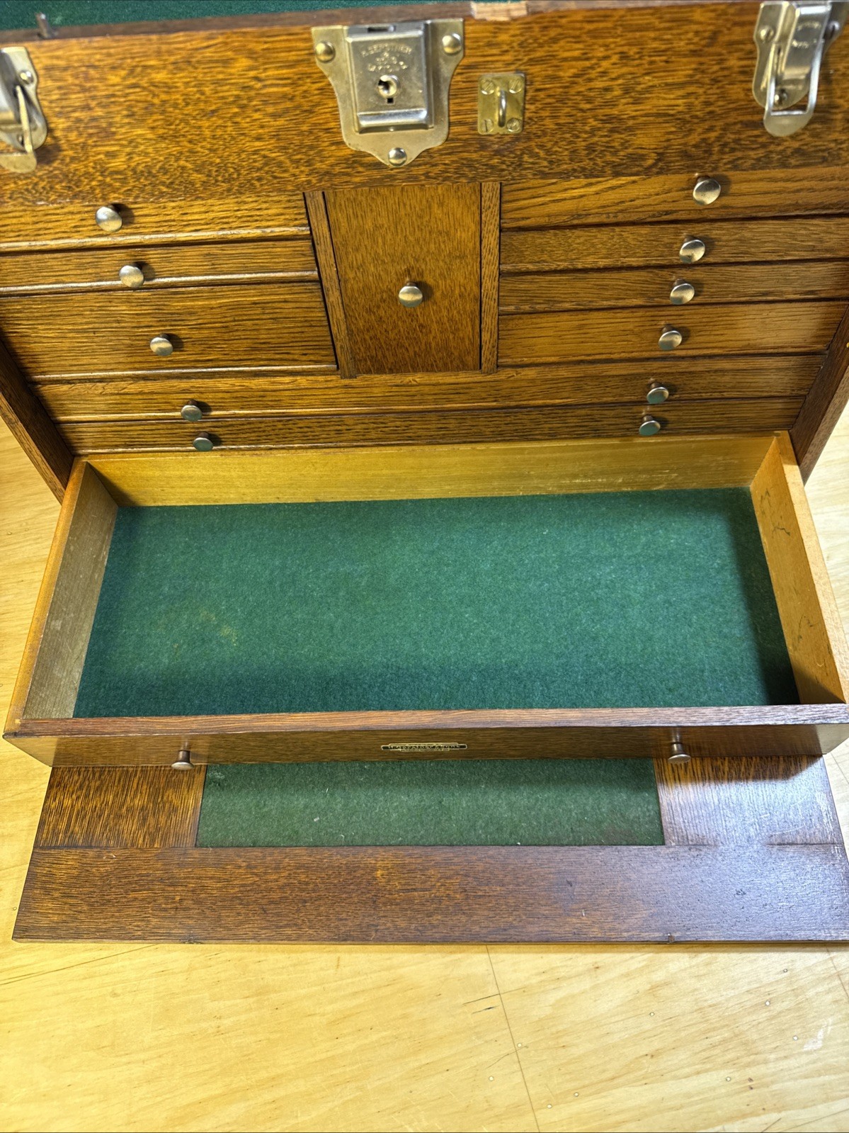 Vintage H Gerstner & Sons Dayton Ohio Machinist Tool Chest 11 Wood Oak Drawer