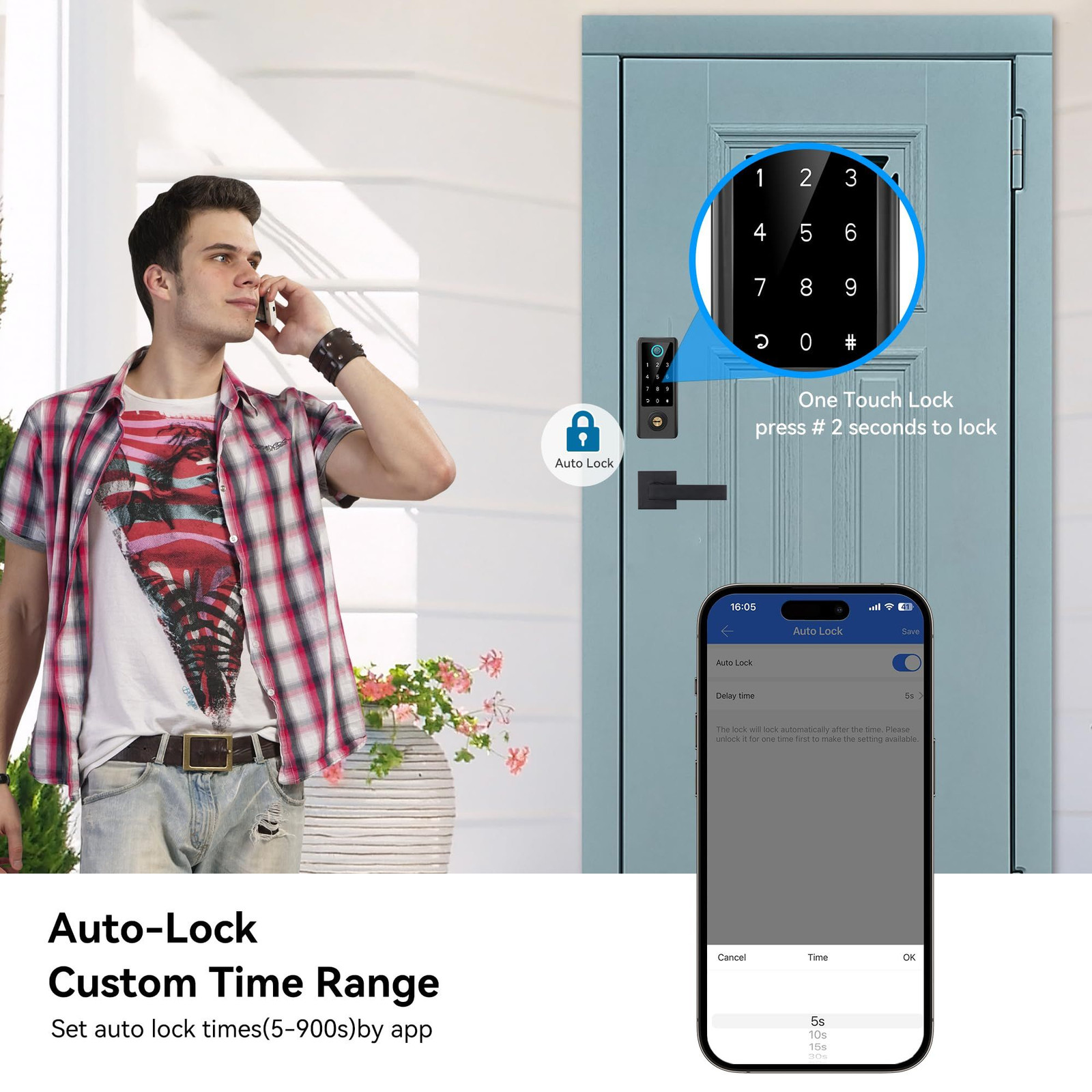 BEBASIA Smart Fingerprint Door Lock with Handle Set, Full App Control, Black