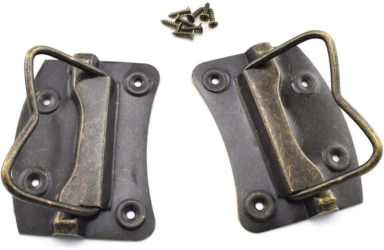 4 Pack Antique Bronze Wooden Box Puller Handles Side Panel Mounted for Suitcase