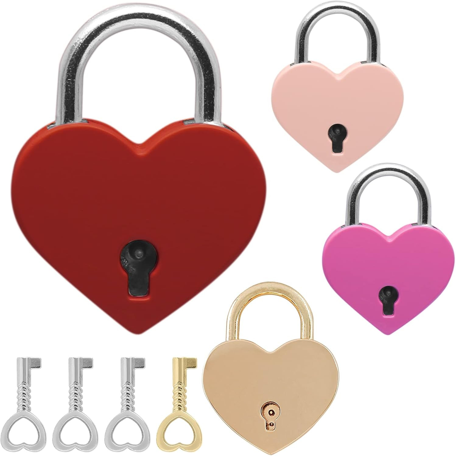 4PCS Mini Heart Padlocks with Keys Small Metal Locks for Luggage Boxes