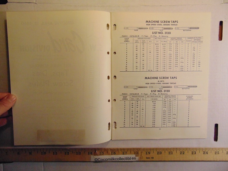 Vintage 1960 S.W Card Division Price Schedule Union Twist Drill Co Mansfield MA