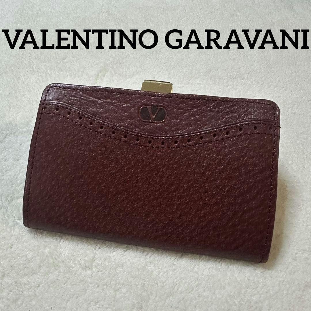 Valentino Garavani Coin Purse Vintage Wallet Burgundy Leather Used 8x12cm
