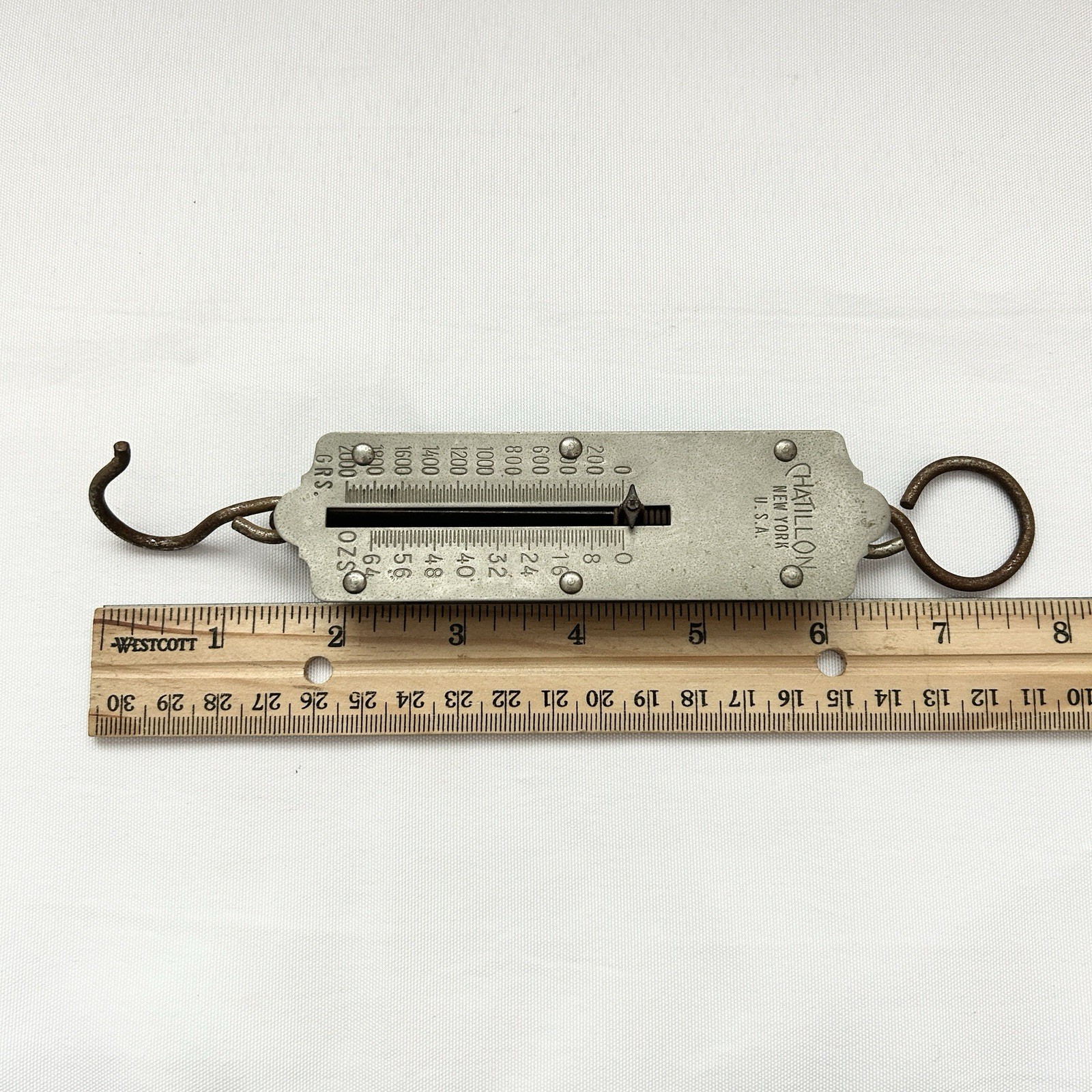 Vintage Chatillon Scale 64 OZ, 2000 Grams Hanging Metal Scale New York USA