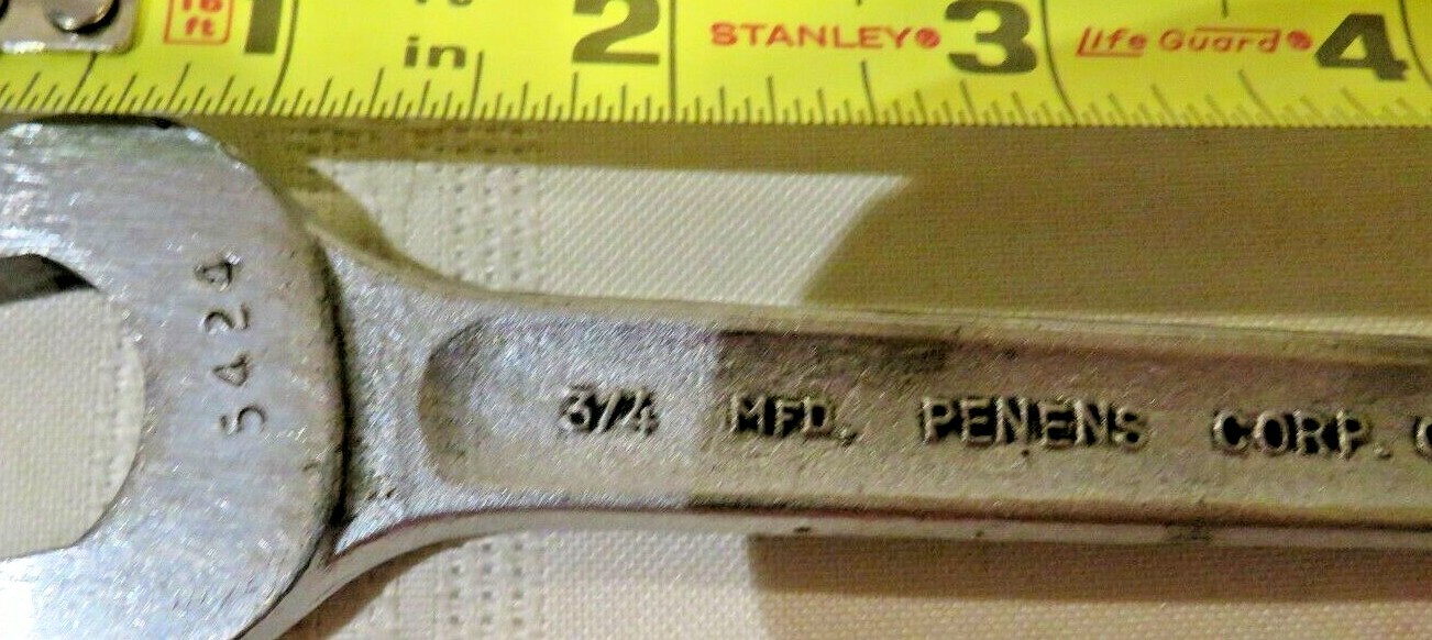 VINTAGE MFD. PENENS CORP-CHICAGO USA DOUBLE OPEN END WRENCH, 3/4″ x 5/8″ RARE