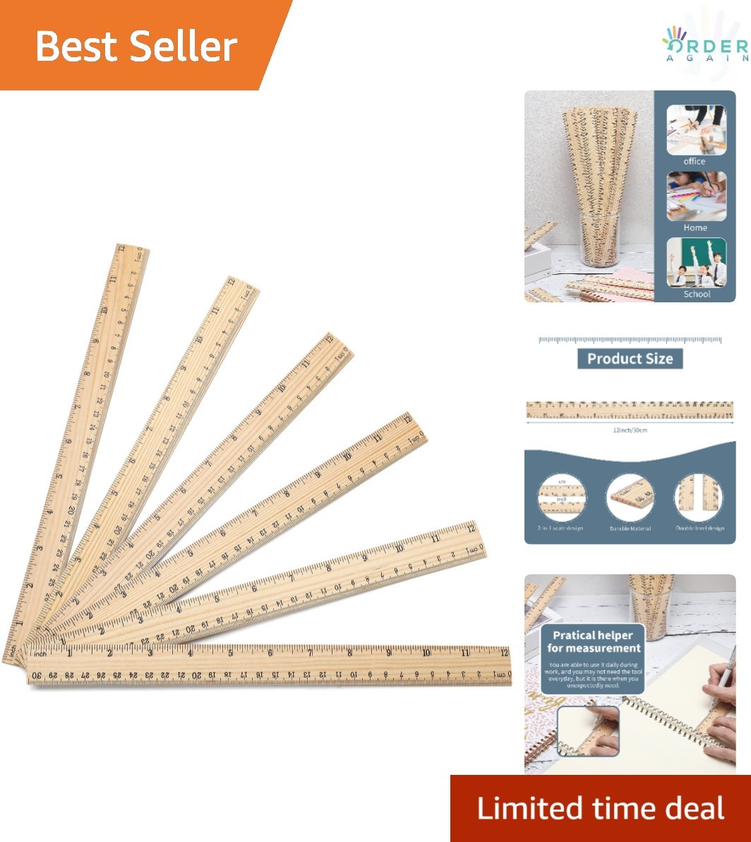 60 Pack 12 Inch Wooden Rulers Bulk Dual Scale Office School Measuring Tools