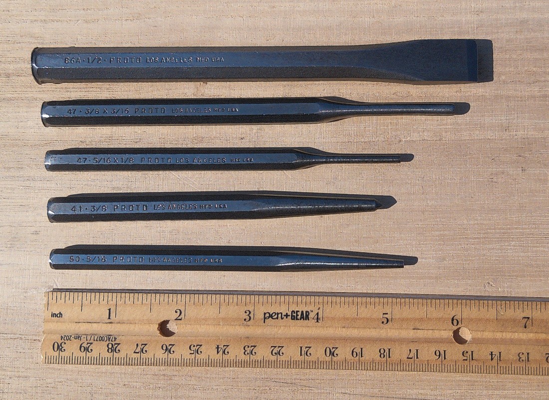1949-56 PROTO Tools LOS ANGELES 5 Piece Chisel and Punch Set