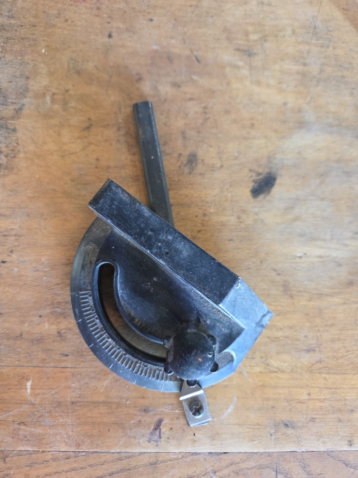 Vintage Original Adjustable Angle Gauge Protractor Head on Bar, Approx. 9 in