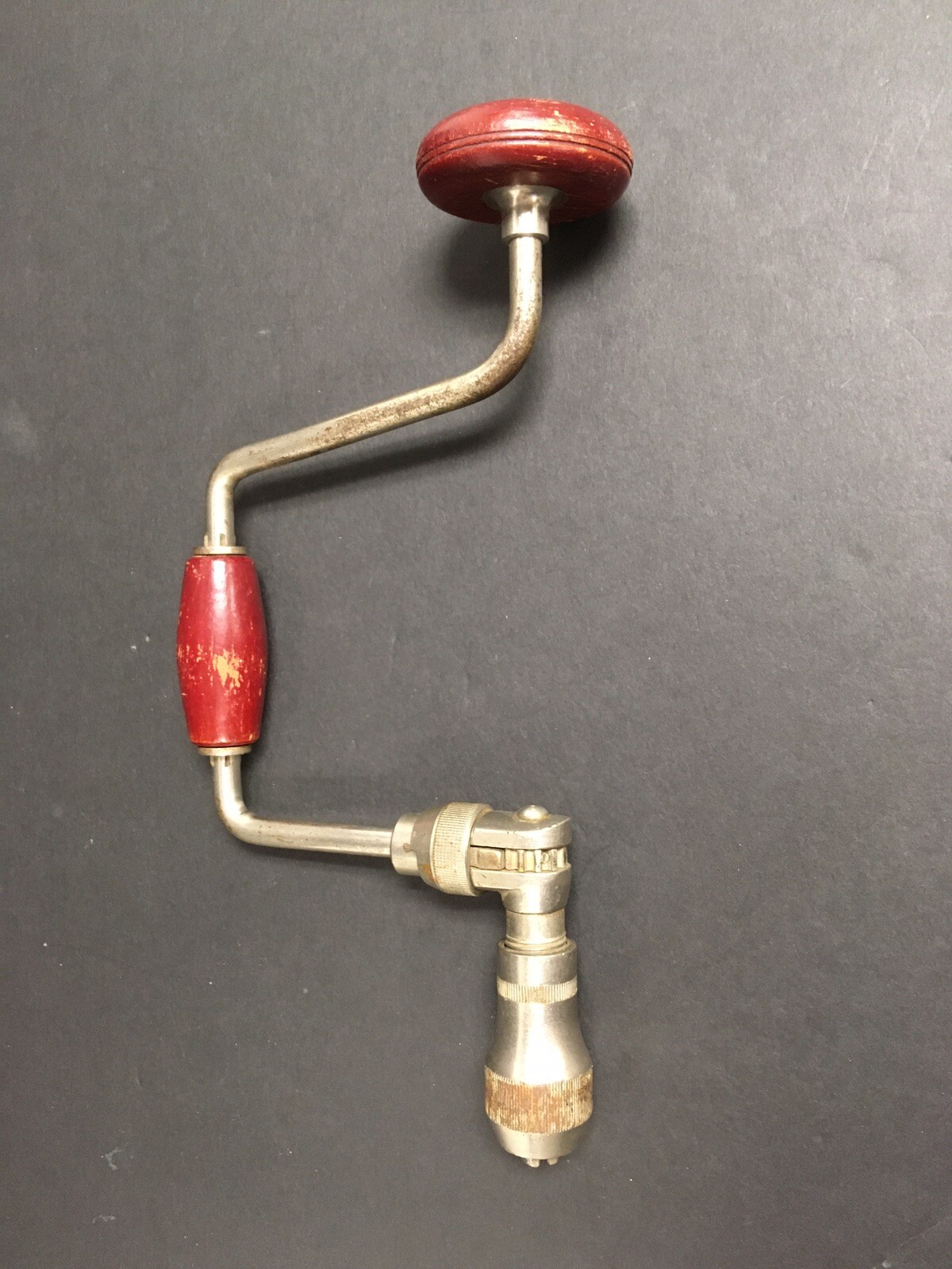 Auger Hand Drill Vintage Ratcheting Red Wooden Handle, Premier U.S.A