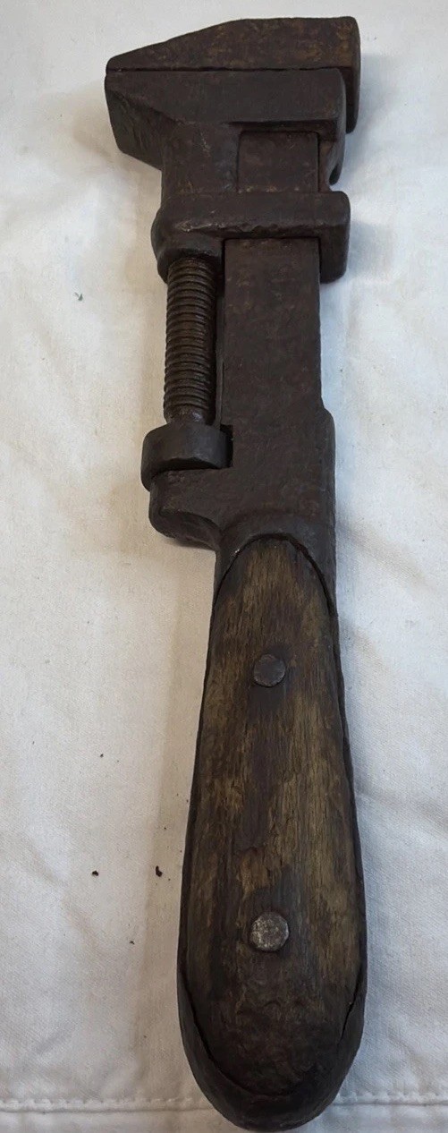 10″ Vintage Adjustable Pipe Wrench Wood Handle