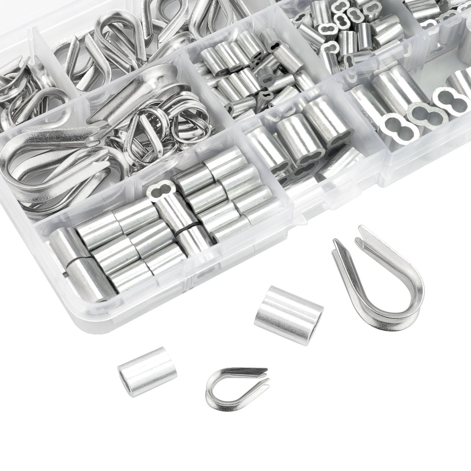304 Stainless Steel Wire Rope Cable Thimbles and 6 Sizes Aluminum Crimping Lo…