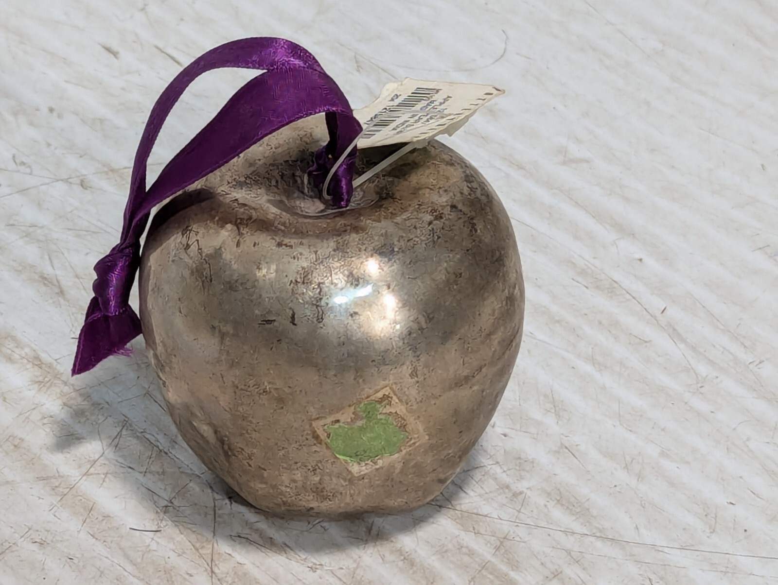 Stunning Hammered Silver Apple, Purple Ribbon, Home Decor