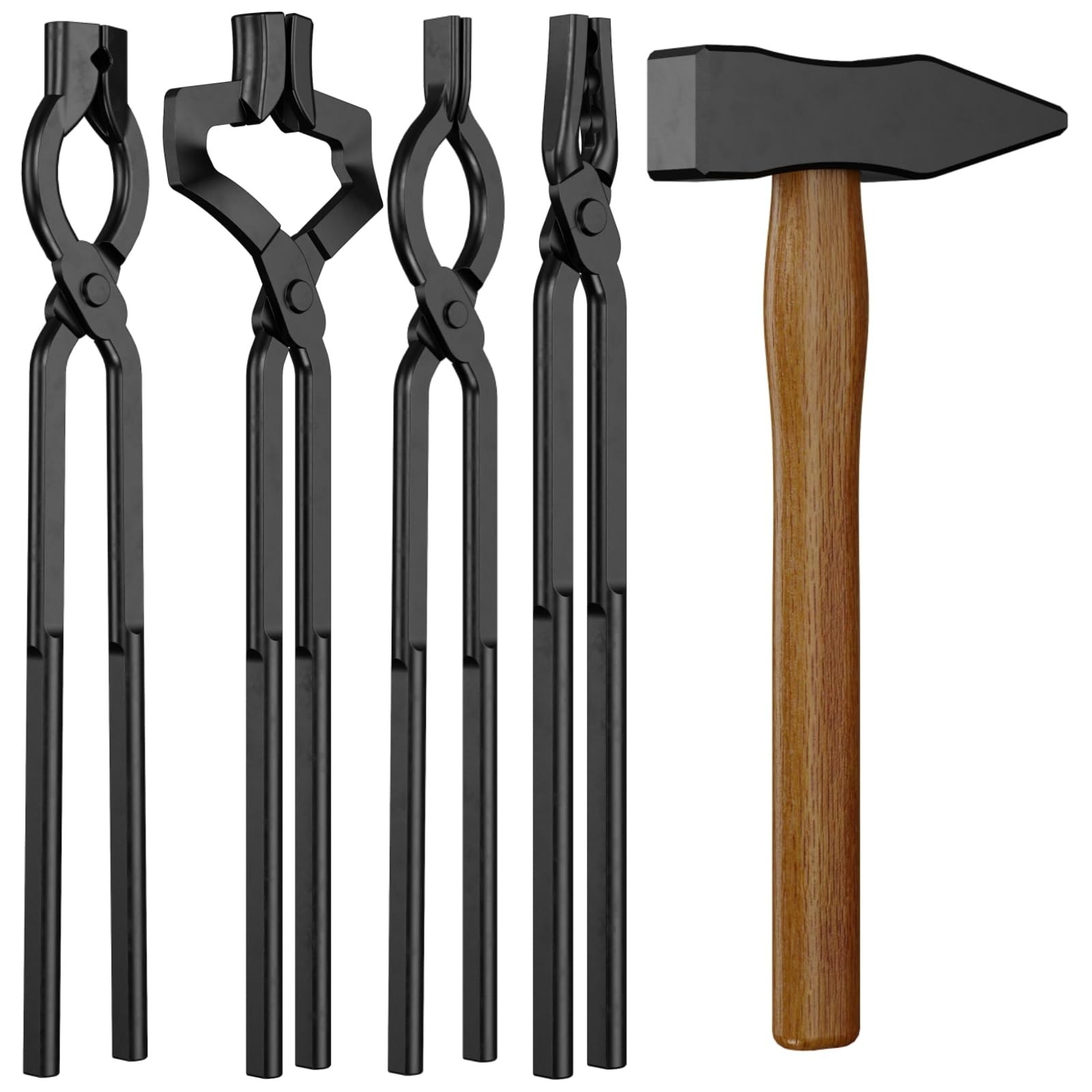 Blacksmith Tongs Set, 17 Inch Carbon Steel Forging Tongs, 5-Piece Professiona…