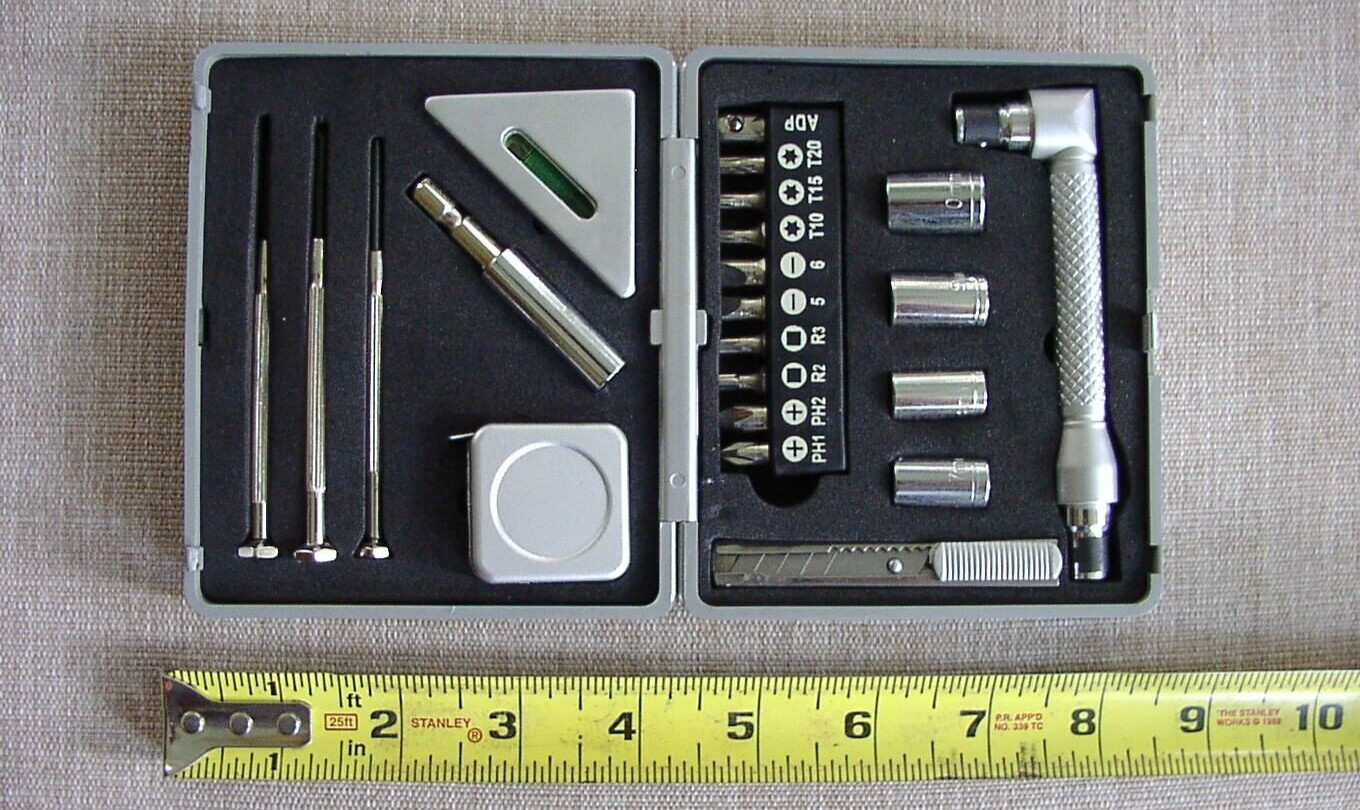 Vntg MOAA Pocket Tool KIt,Screwdrivers,Tape Measure,Driver,Sockets,Bits,XLINT